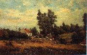 Theodore Fourmois Landscape with farms oil painting reproduction